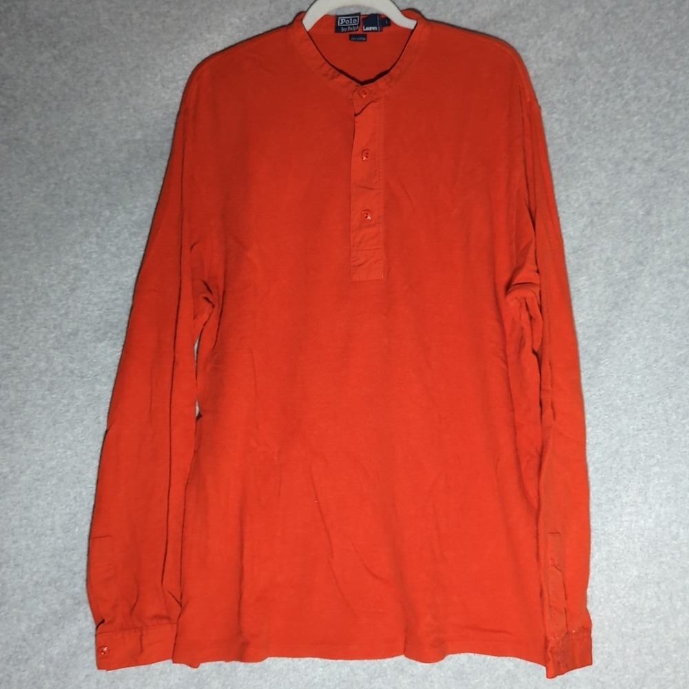 Polo Ralph Lauren Long Sleeve Waffle‎ Thermal Henley Shirt Orange Mens Large L